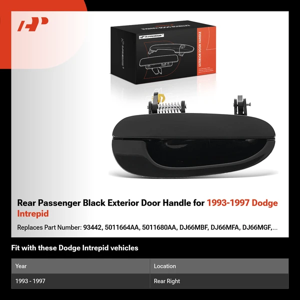 Rear Passenger Black Exterior Door Handle for 1993-1997 Dodge Intrepid