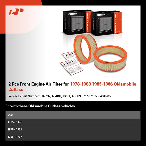 2 Pcs Front Engine Air Filter for 1978-1980 1985-1986 Oldsmobile Cutlass