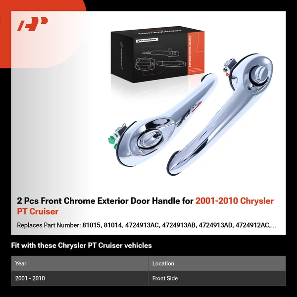 2 Pcs Front Chrome Exterior Door Handle for 2001-2010 Chrysler PT Cruiser