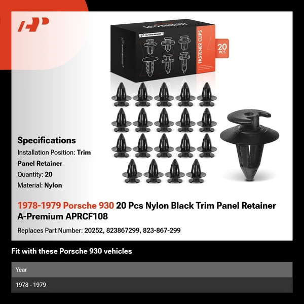 1978-1979 Porsche 930 20 Pcs Nylon Black Trim Panel Retainer A-Premium APRCF108