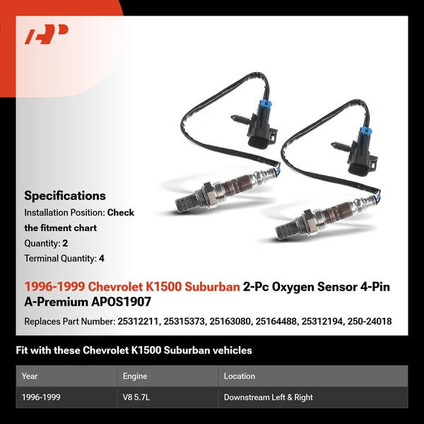 1996-1999 Chevrolet K1500 Suburban 2-Pc Oxygen Sensor 4-Pin A-Premium APOS1907
