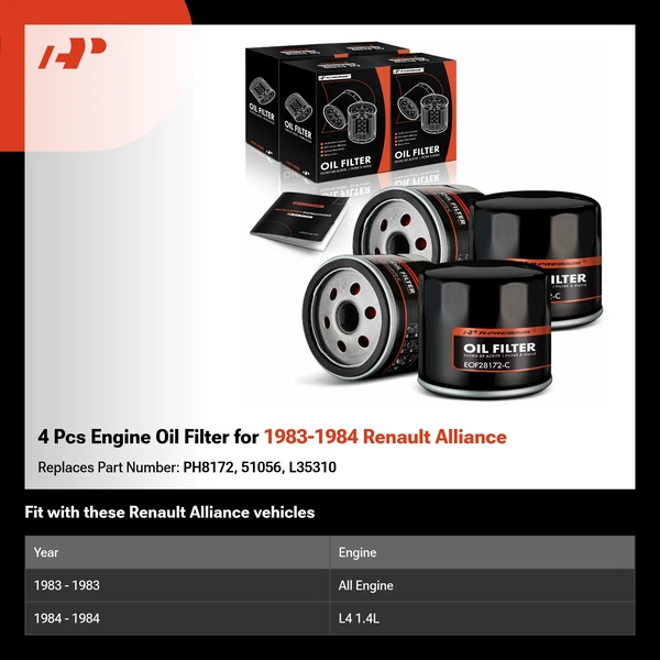 4 Pcs Engine Oil Filter for 1983-1984 Renault Alliance