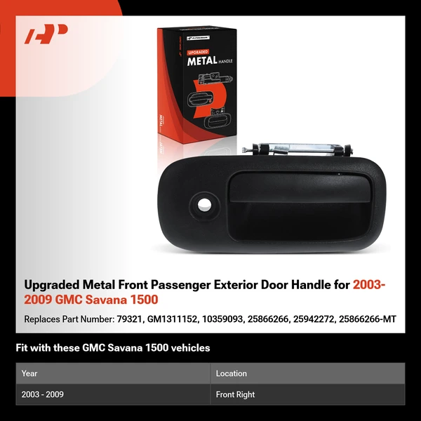 Upgraded Metal Front Passenger Exterior Door Handle for 2003-2009 GMC Savana 1500