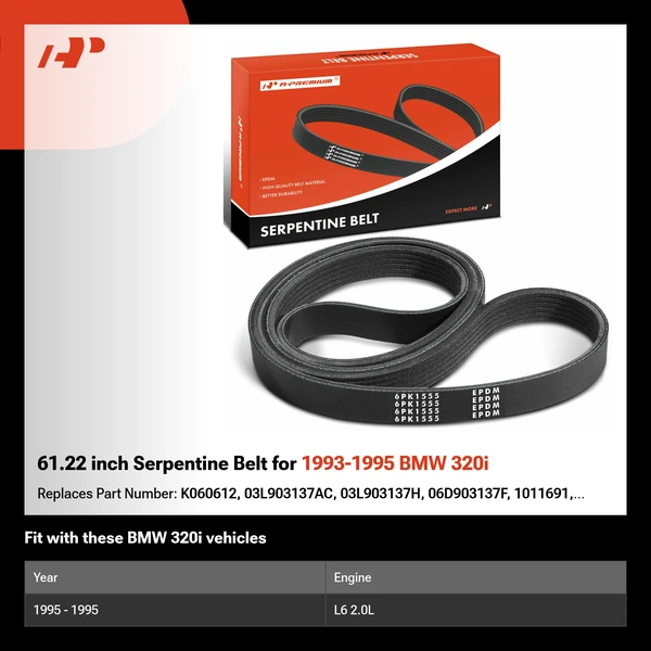 61.22 inch Serpentine Belt for 1993-1995 BMW 320i