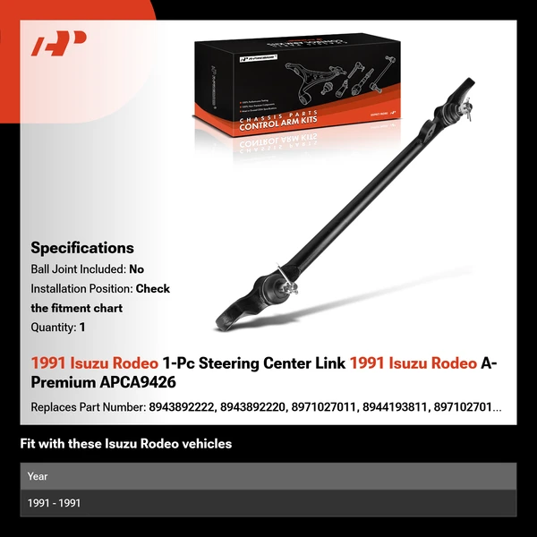 1991 Isuzu Rodeo 1-Pc Steering Center Link 1991 Isuzu Rodeo A-Premium APCA9426