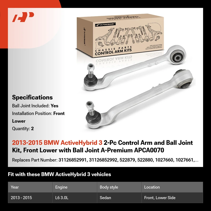 2013-2015 BMW ActiveHybrid 3 2-Pc Control Arm and Ball Joint Kit, Front Lower with Ball Joint A-Premium APCA0070
