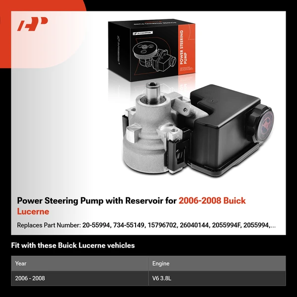 Power Steering Pump with Reservoir for 2006-2008 Buick Lucerne