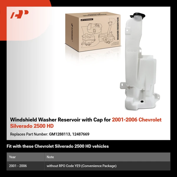 Windshield Washer Reservoir with Cap for 2001-2006 Chevrolet Silverado 2500 HD