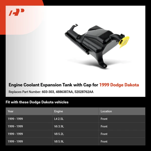Engine Coolant Expansion Tank with Cap for 1999 Dodge Dakota