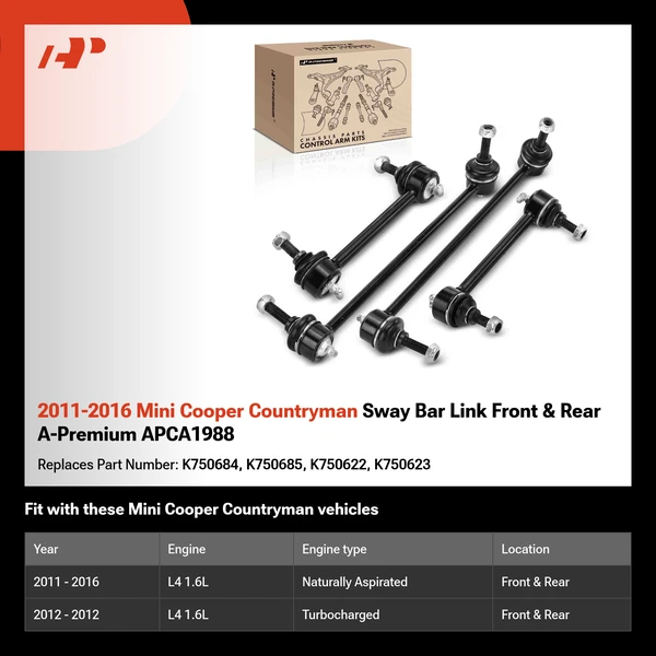 2011-2016 Mini Cooper Countryman Sway Bar Link Front & Rear A-Premium APCA1988