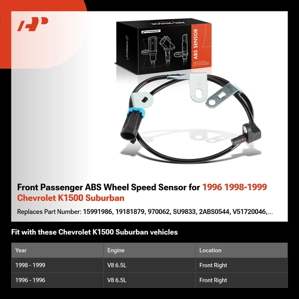 Front Passenger ABS Wheel Speed Sensor for 1996 1998-1999 Chevrolet K1500 Suburban