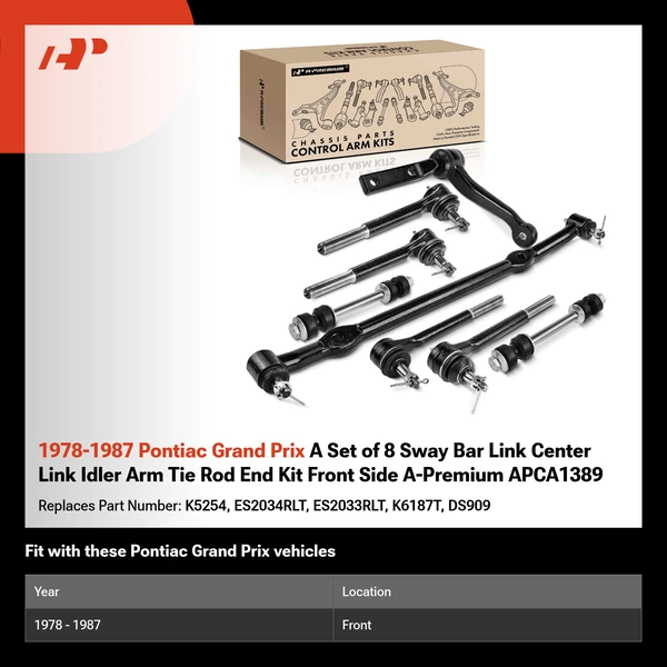 1978-1987 Pontiac Grand Prix A Set of 8 Sway Bar Link Center Link Idler Arm Tie Rod End Kit Front Side A-Premium APCA1389
