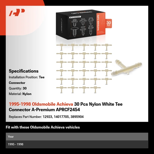 1995-1998 Oldsmobile Achieva 30 Pcs Nylon White Tee Connector A-Premium APRCF2454