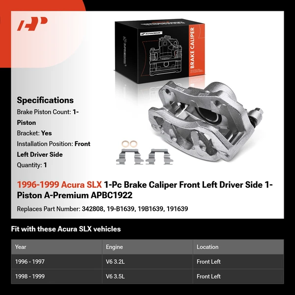 1996-1999 Acura SLX 1-Pc Brake Caliper Front Left Driver Side 1-Piston A-Premium APBC1922