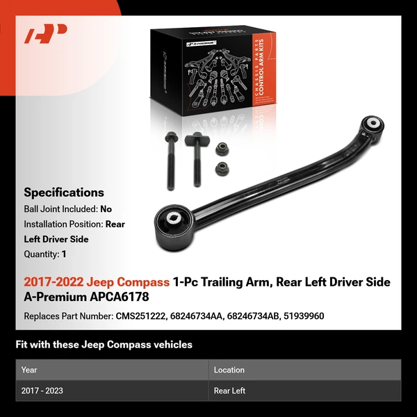 2017-2022 Jeep Compass 1-Pc Trailing Arm, Rear Left Driver Side A-Premium APCA6178