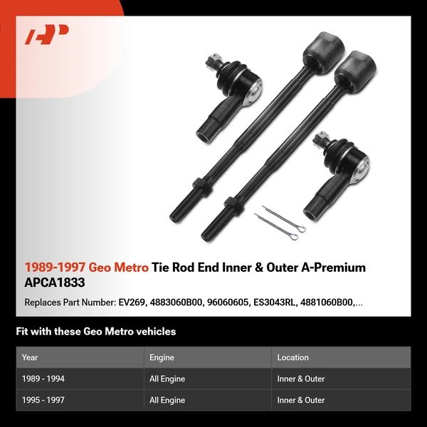 1989-1997 Geo Metro Tie Rod End Inner & Outer A-Premium APCA1833