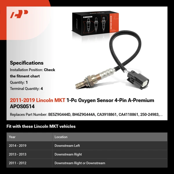 2011-2019 Lincoln MKT 1-Pc Oxygen Sensor 4-Pin A-Premium APOS0514