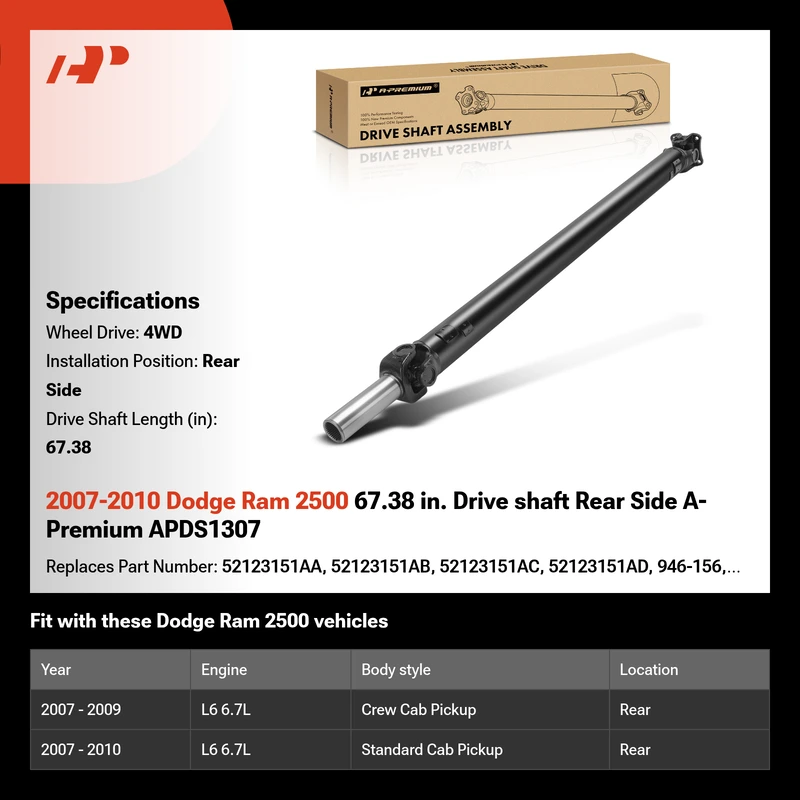 2007-2010 Dodge Ram 2500 67.38 in. Drive shaft Rear Side A-Premium APDS1307