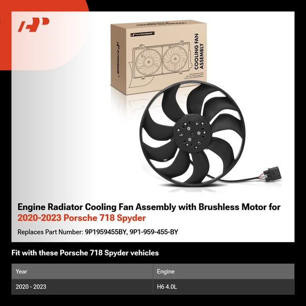 Engine Radiator Cooling Fan Assembly with Brushless Motor for 2020-2023 Porsche 718 Spyder