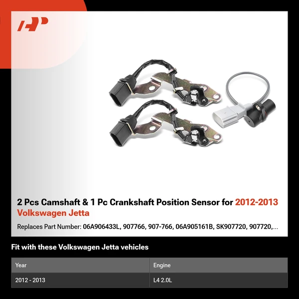 2 Pcs Camshaft & 1 Pc Crankshaft Position Sensor for 2012-2013 Volkswagen Jetta