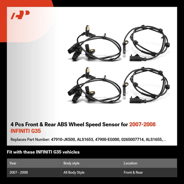 4 Pcs Front & Rear ABS Wheel Speed Sensor for 2007-2008 INFINITI G35