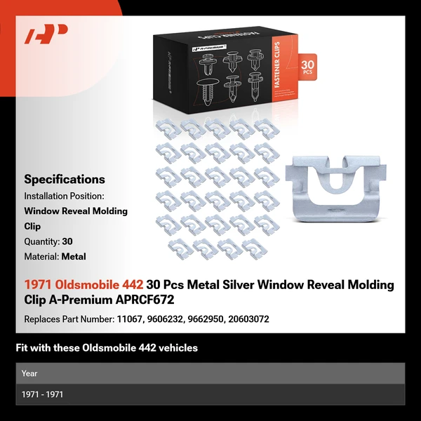 1971 Oldsmobile 442 30 Pcs Metal Silver Window Reveal Molding Clip A-Premium APRCF672