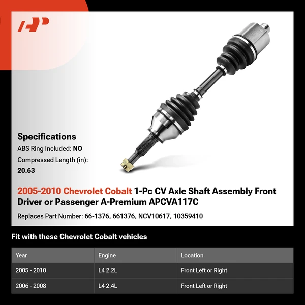 2005-2010 Chevrolet Cobalt 1-Pc CV Axle Shaft Assembly Front Driver or Passenger A-Premium APCVA117C