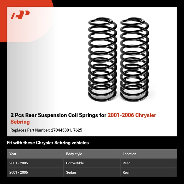 2 Pcs Rear Suspension Coil Springs for 2001-2006 Chrysler Sebring