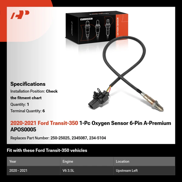 2020-2021 Ford Transit-350 1-Pc Oxygen Sensor 6-Pin A-Premium APOS0005