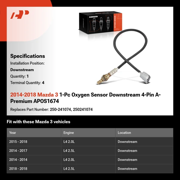 2014-2018 Mazda 3 1-Pc Oxygen Sensor Downstream 4-Pin A-Premium APOS1674