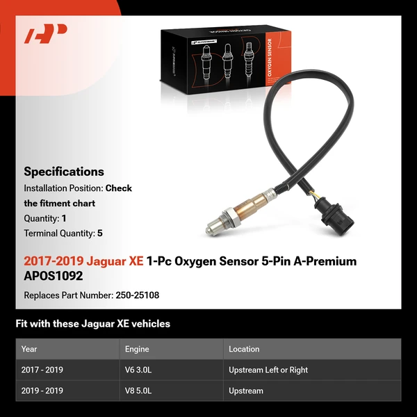 2017-2019 Jaguar XE 1-Pc Oxygen Sensor 5-Pin A-Premium APOS1092