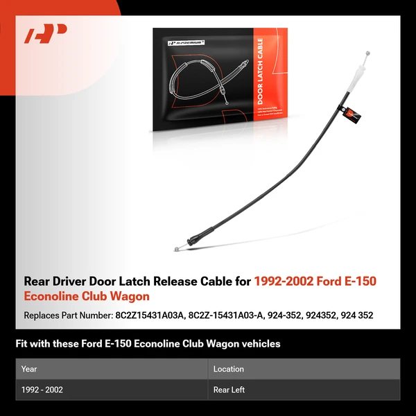 Rear Driver Door Latch Release Cable for 1992-2002 Ford E-150 Econoline Club Wagon