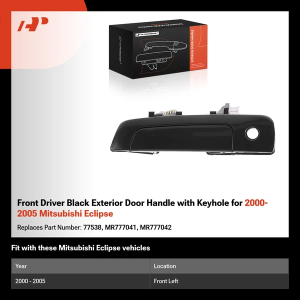 Front Driver Black Exterior Door Handle with Keyhole for 2000-2005 Mitsubishi Eclipse