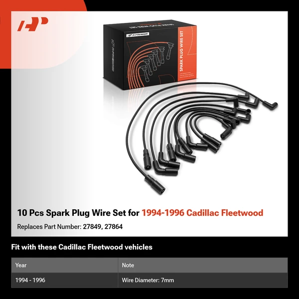10 Pcs Spark Plug Wire Set for 1994-1996 Cadillac Fleetwood