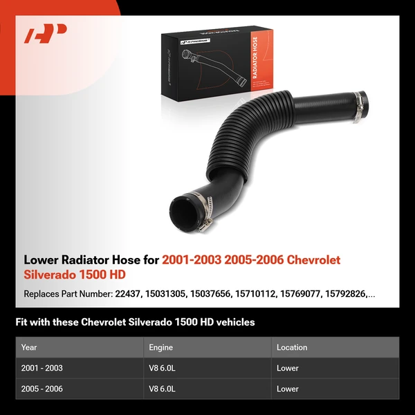 Lower Radiator Hose for 2001-2003 2005-2006 Chevrolet Silverado 1500 HD