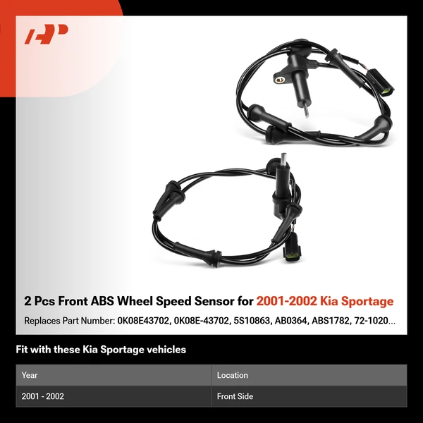 2 Pcs Front ABS Wheel Speed Sensor for 2001-2002 Kia Sportage