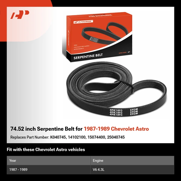 74.52 inch Serpentine Belt for 1987-1989 Chevrolet Astro