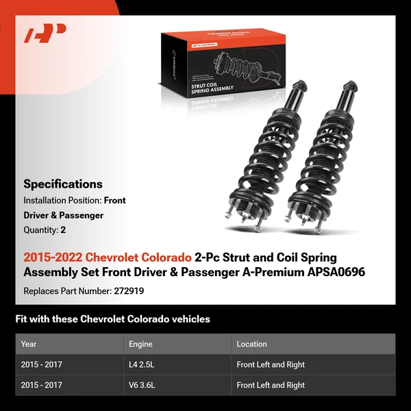 2015-2022 Chevrolet Colorado 2-Pc Strut and Coil Spring Assembly Set Front Driver & Passenger A-Premium APSA0696