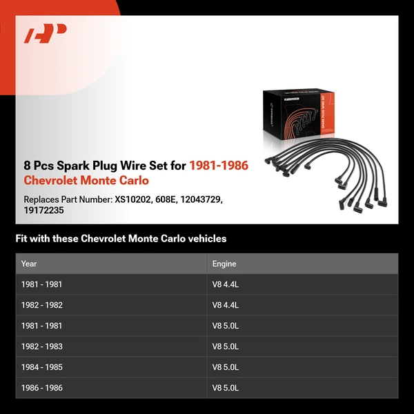 8 Pcs Spark Plug Wire Set for 1981-1986 Chevrolet Monte Carlo