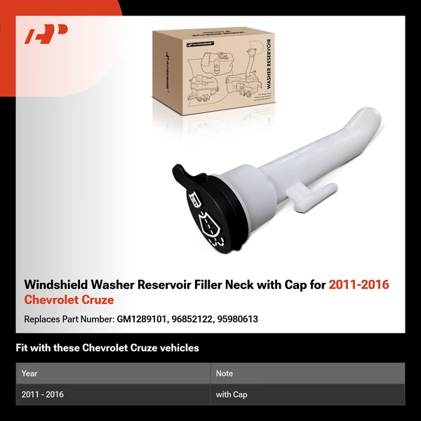 Windshield Washer Reservoir Filler Neck with Cap for 2011-2016 Chevrolet Cruze