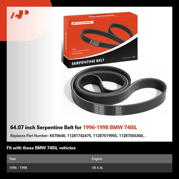 64.07 inch Serpentine Belt for 1996-1998 BMW 740iL