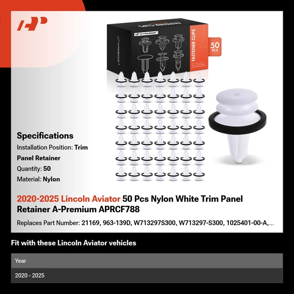 2020-2025 Lincoln Aviator 50 Pcs Nylon White Trim Panel Retainer A-Premium APRCF788