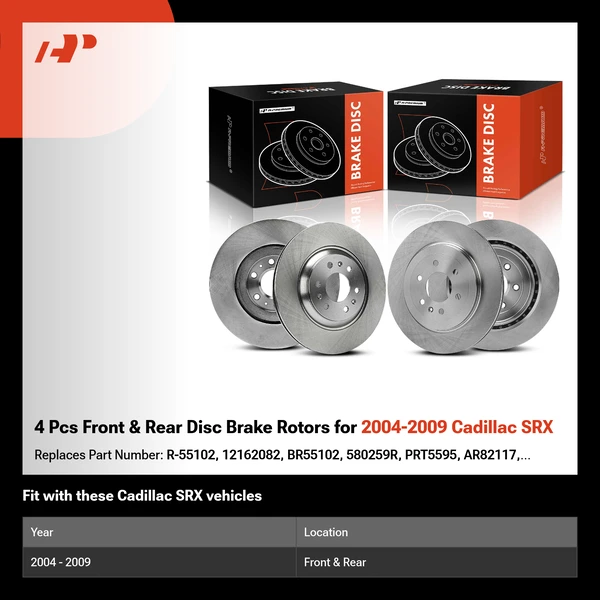 4 Pcs Front & Rear Disc Brake Rotors for 2004-2009 Cadillac SRX