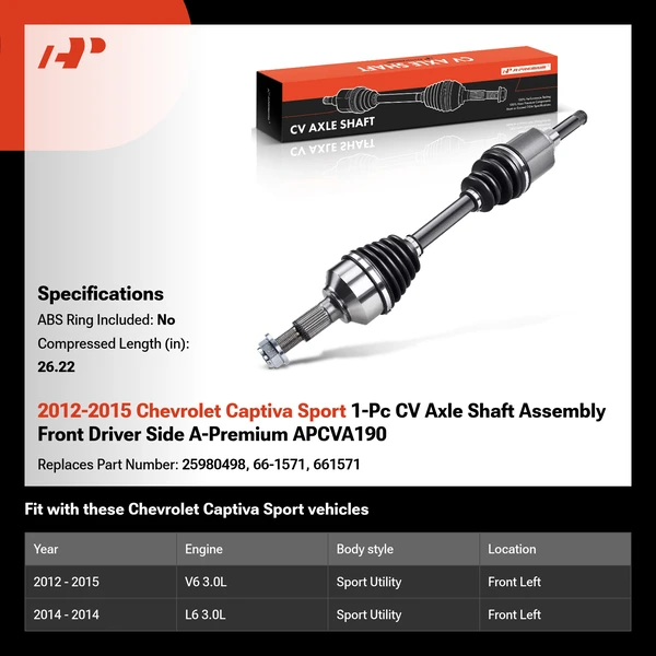 2012-2015 Chevrolet Captiva Sport 1-Pc CV Axle Shaft Assembly Front Driver Side A-Premium APCVA190