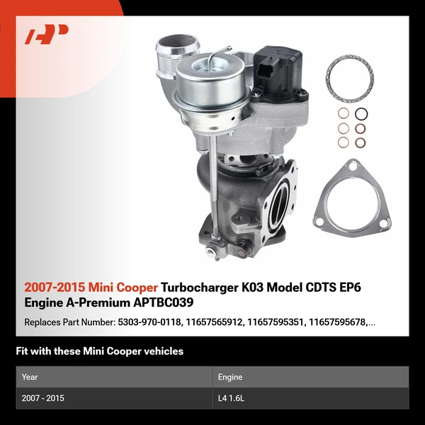 2007-2015 Mini Cooper Turbocharger K03 Model CDTS EP6 Engine A-Premium APTBC039