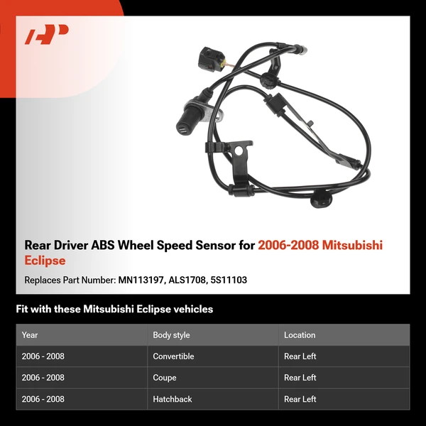 Rear Driver ABS Wheel Speed Sensor for 2006-2008 Mitsubishi Eclipse