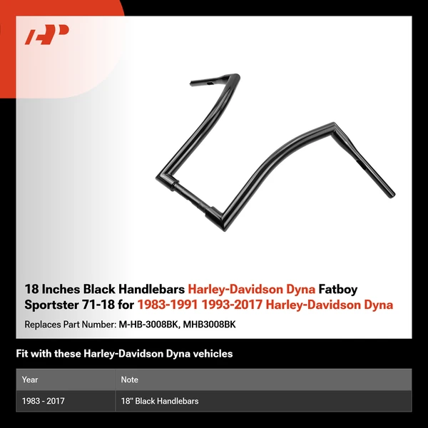 18 Inches Black Handlebars Harley-Davidson Dyna Fatboy Sportster 71-18 for 1983-1991 1993-2017 Harley-Davidson Dyna