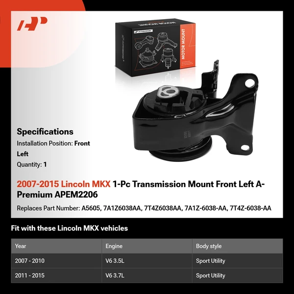 2007-2015 Lincoln MKX 1-Pc Transmission Mount Front Left A-Premium APEM2206