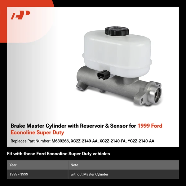 Brake Master Cylinder with Reservoir & Sensor for 1999 Ford Econoline Super Duty