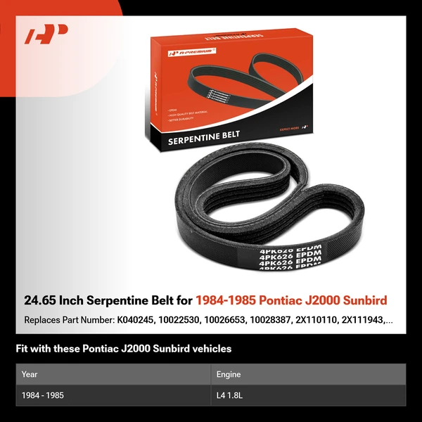 24.65 Inch Serpentine Belt for 1984-1985 Pontiac J2000 Sunbird